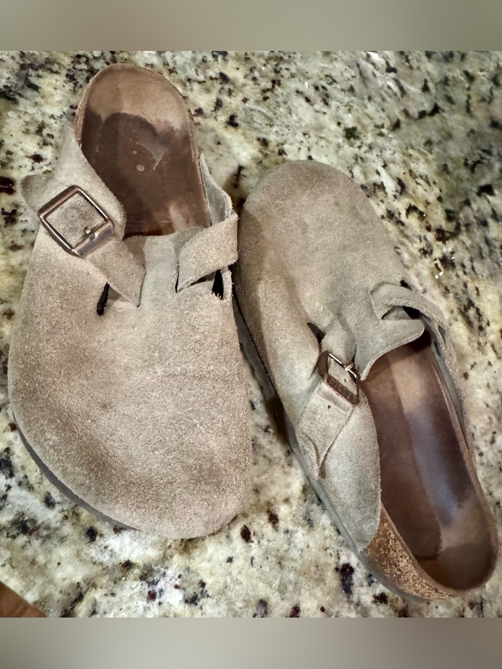 Women's Birkenstock Suede Slip-On Clog with Buckle - Taupe size 7